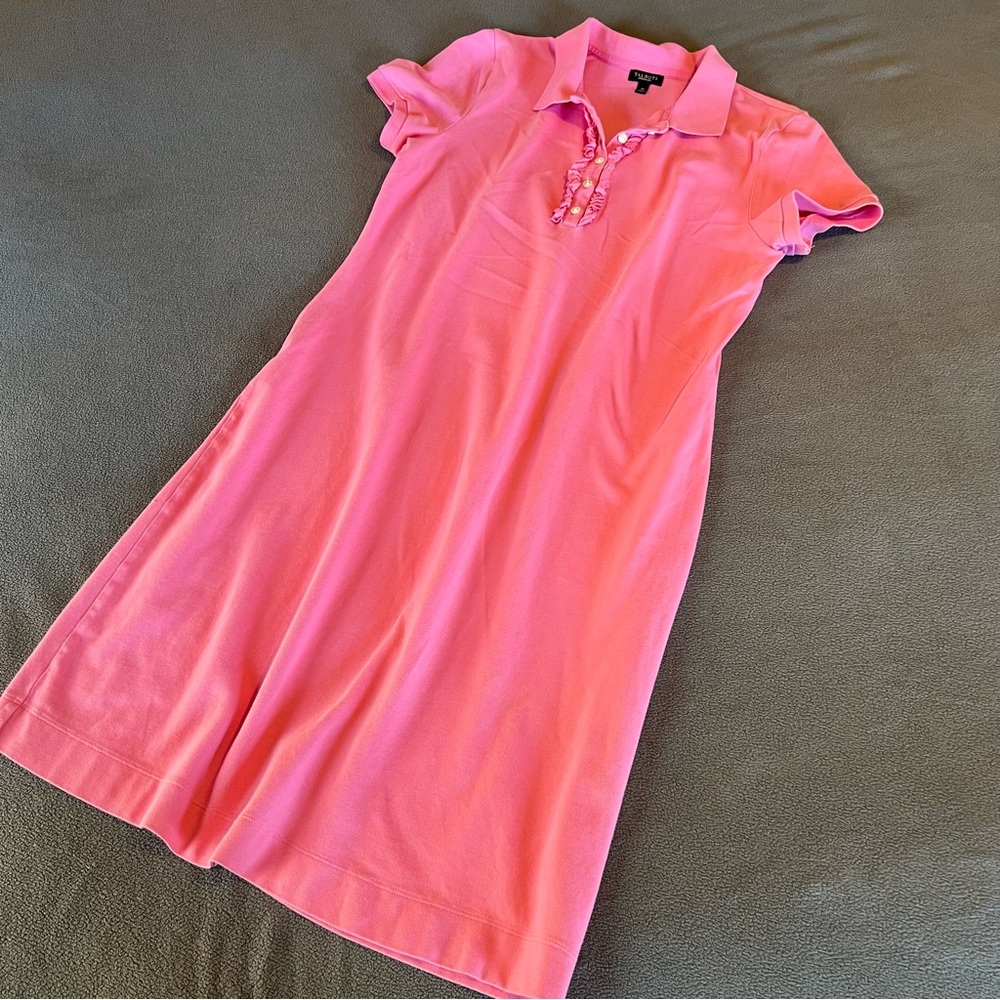 Talbots | Womens Ruffle Polo Shirt Dress Short Sleeve Bright Pink Size M Medium